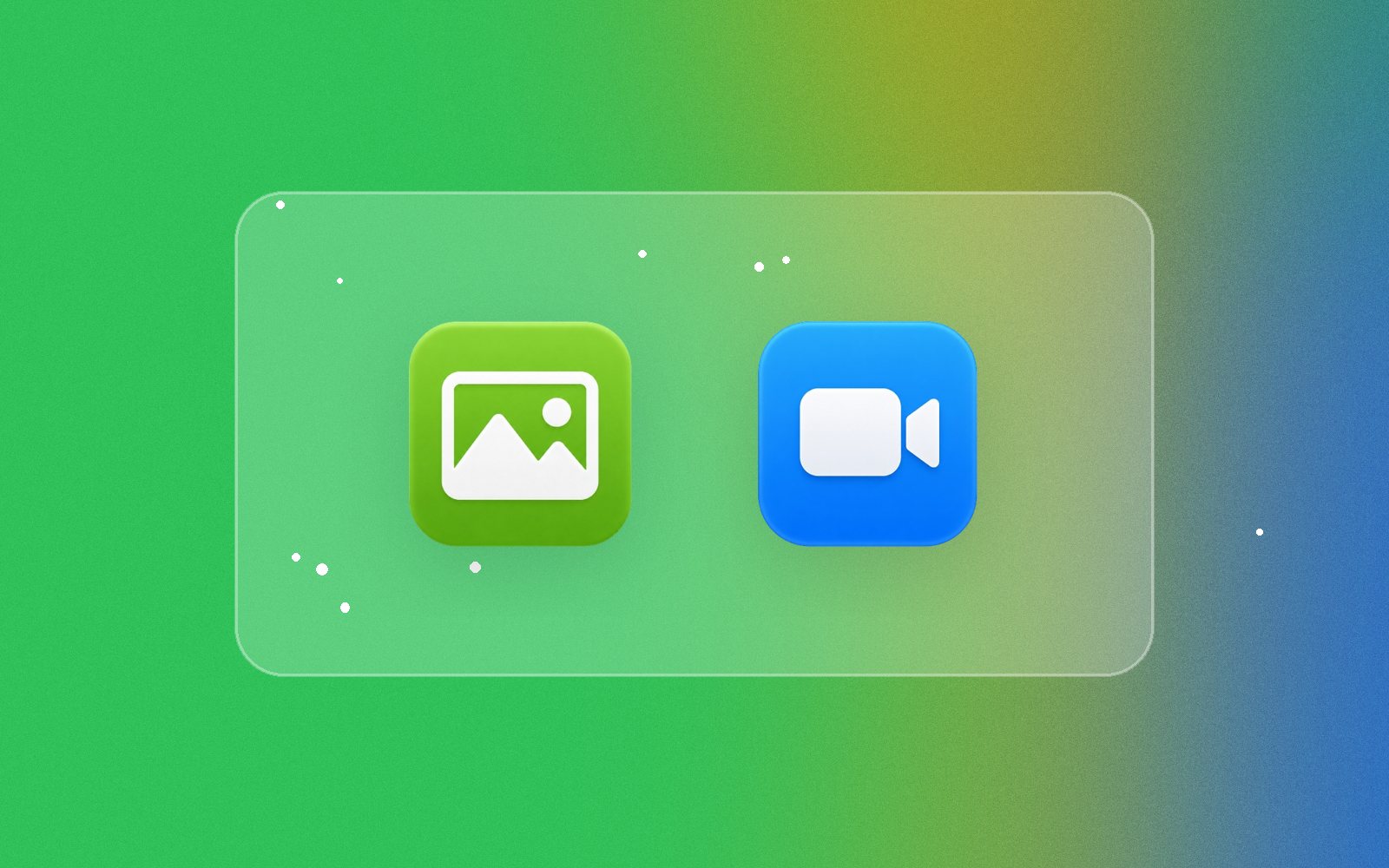 Image and video app icons on a gradient, illustrating AI image and video prompts